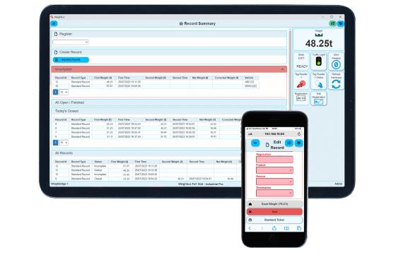 Weighbus Industrial Pro Software on tablet and phone